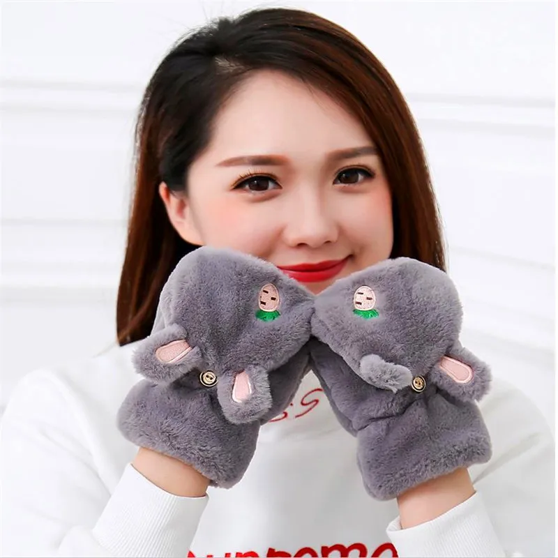 Добавить больше шерсти кроличьи уши раскладушка перчатки Зимняя мода Леди Открытый тепловой Велоспорт мобильных игр половина относится к 564