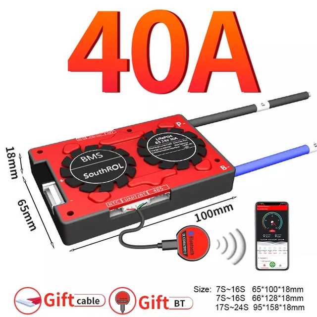 Smart BMS 4S LiFePo4 12V 24V 36V 48V 30A~500A Li-Ion LTO 3S 7S 8S 10S 12S 13S 16S 24S bms balance board bluetooth APP for solar 40A