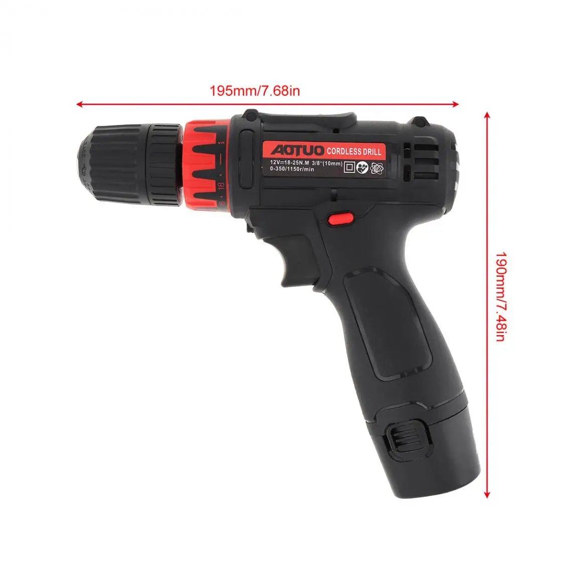 AOTUO AC 100-240 V Беспроводная 12V Бытовая литиевая электрическая дрель с переключателем вращения и крутящим моментом для обработки винтов/штамповки