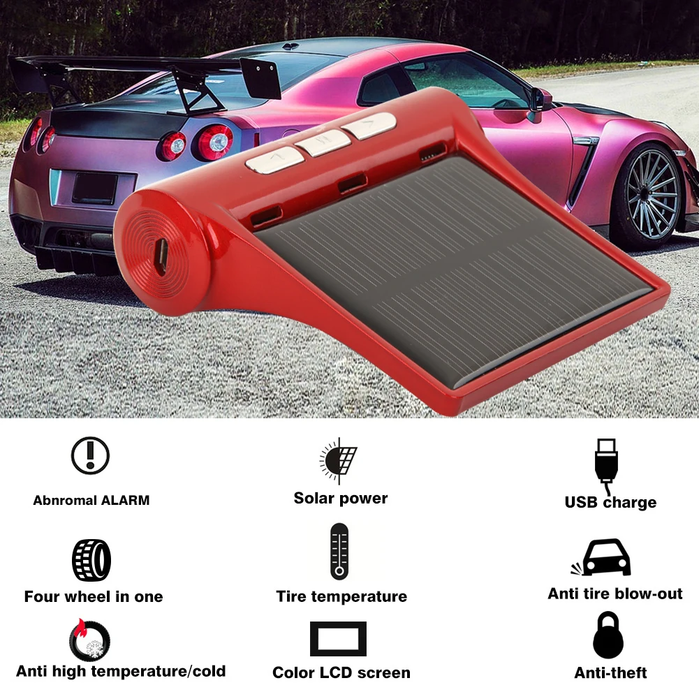 USB цифровой Солнечный TPMS монитор давления в шинах ЖК-дисплей с 4 внешними датчиками