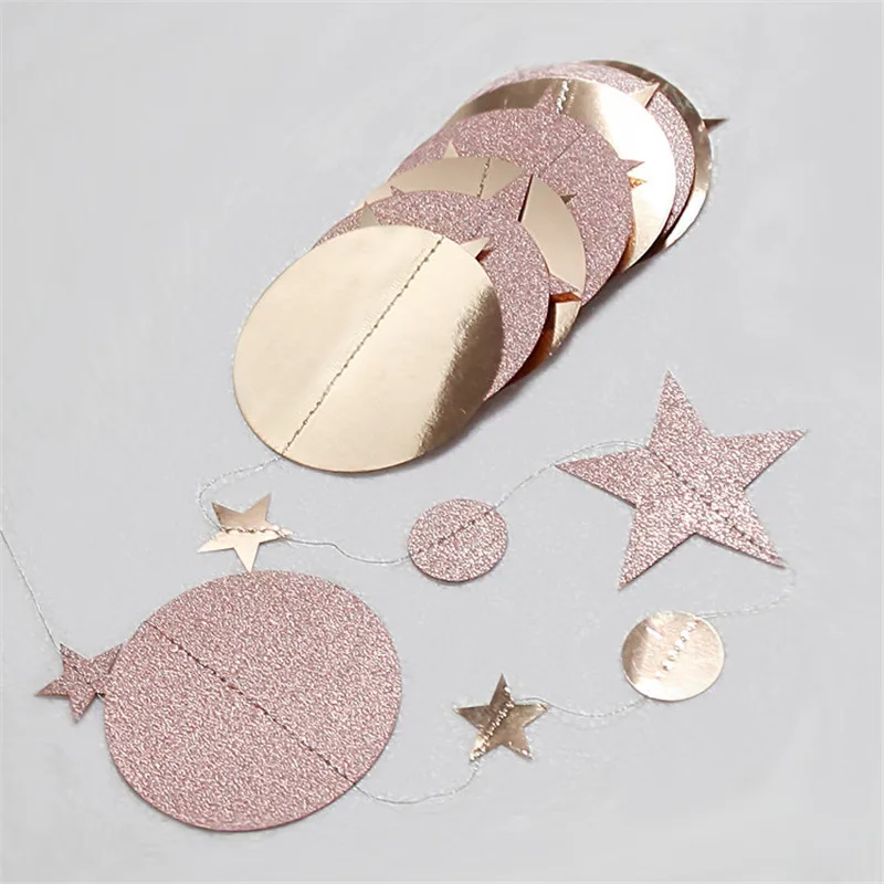 Rose Gold Рождественские украшения для дома и формирующая листы для кровли 4 м Снежинка круглые звезды Бумага цветочной гирляндой, рождественские украшения год кулон Kerst. Q - Цвет: Rose Gold