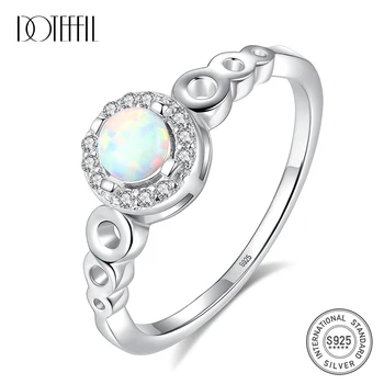 

DOTEFFIL Fashion 925 Sterling Silver 4mm Round Fire Opal Birthstone Rings for Women Colorful Original Gem Wedding Rings Jewelry