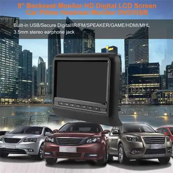 

2019 9" Backseat Monitor HD Digital LCD Screen Car Pillow Bracket Headrest Monitor DVD/USB Player IR FM Transmitter