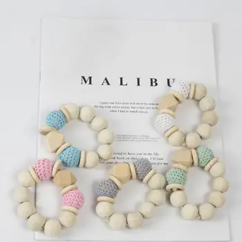 

2 Pcs/set Wooden Beaded Baby Teether Toys Kids Play Gym Wood Bracelet Pendant K1MA