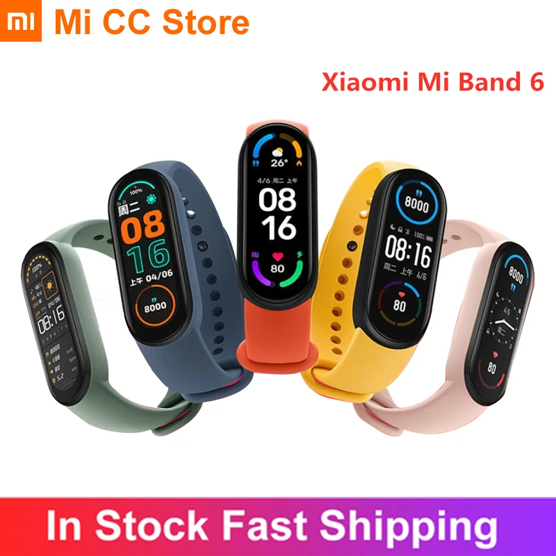 2021 Newest Xiaomi Mi Band 6 Heart Rate Monitor Fitness Tracker Blood Oxygen Smart Band Spo2 Magnetic Charging Wristband