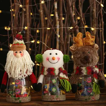 

Christmas Candy Snack Cans Linen Edging PVC Transparent Candy Jar Children Gift Box Decoration