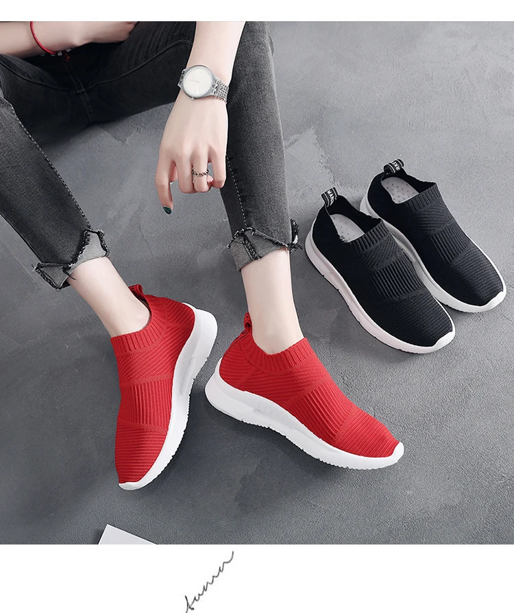 FZNYL Women Casual Vulcanized Shoes Breathable Fashionable Sock Sneakers Black Red Tenis Feminino Zapatillas Mujer