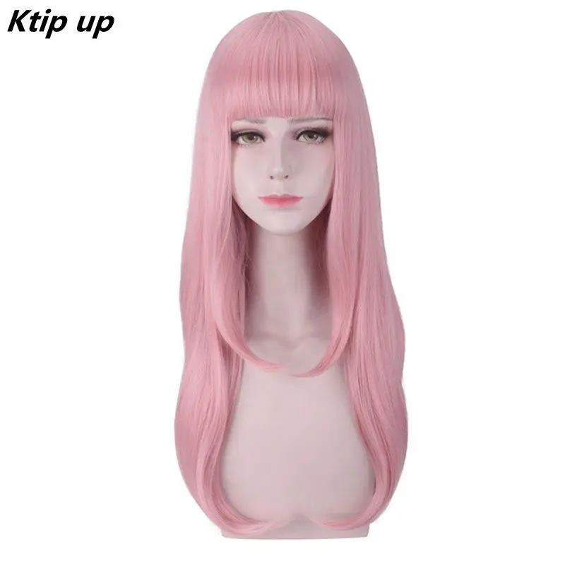 

Ktip Up Fujiwara Chika 55cm Pink Long Curls Wig Anime Kaguya-Sama:Love Is War Heat Resistant Hair Cosplay Costume Wigs + Wig Cap