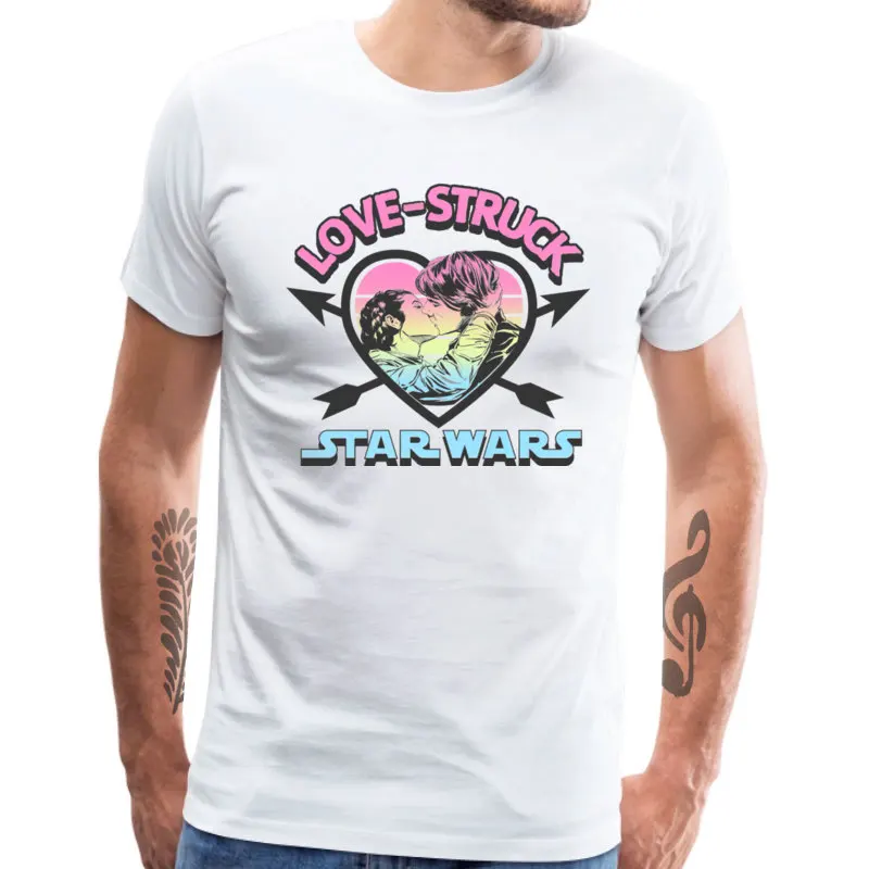 

Man T-shirt Star Wars Love Struck Han Leia Printing Tops T Shirts Cotton Fabric Short Sleeve Couple Tees Valentine's Day Gift