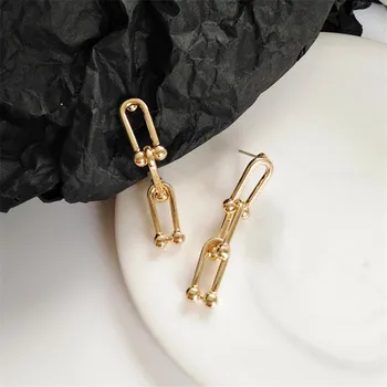 

Three Circle Link Gold Drop Earrings Multi Chain Thin Geometric Earrings for Women Minimalist Fashion Earrings