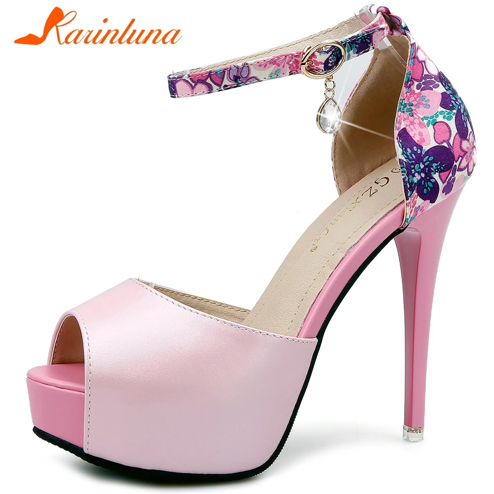 

Karinluna 2020 New Fashion Thin High Heels Party Shoes Women Sandals Buckle Strap Peep Toe Platform Summer Sandals Woman Shoes