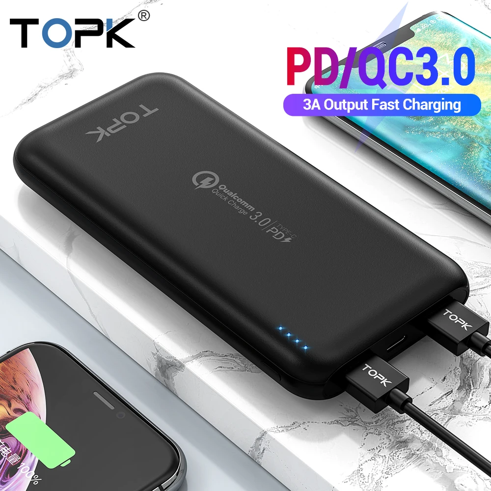 

TOPK 10000mAh Power Bank 18W Quick Charge 3.0 Type C PD Fast Charging Powerbank External Battery Charger for Mobile Phones