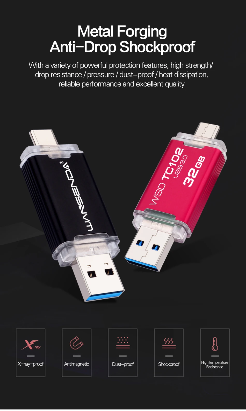 WANSENDA USB 3,0 USB флеш-накопитель 512 ГБ 256 Гб OTG флеш-накопитель для Android/ПК типа C 32 Гб 64 Гб 128 ГБ Флешка 2 в 1 двойная usb-флешка