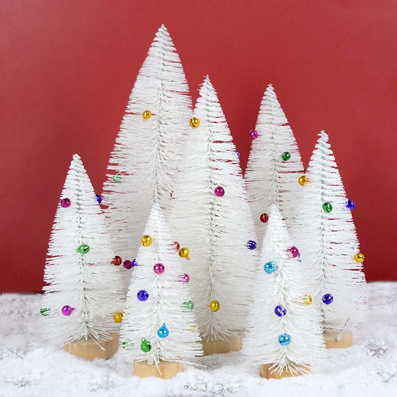 Mini White Christmas Tree With Bells Sisal Silk Cedar Home Decor Pine Tree DIY Christmas Decorations Xmas Ornament New Year Gift