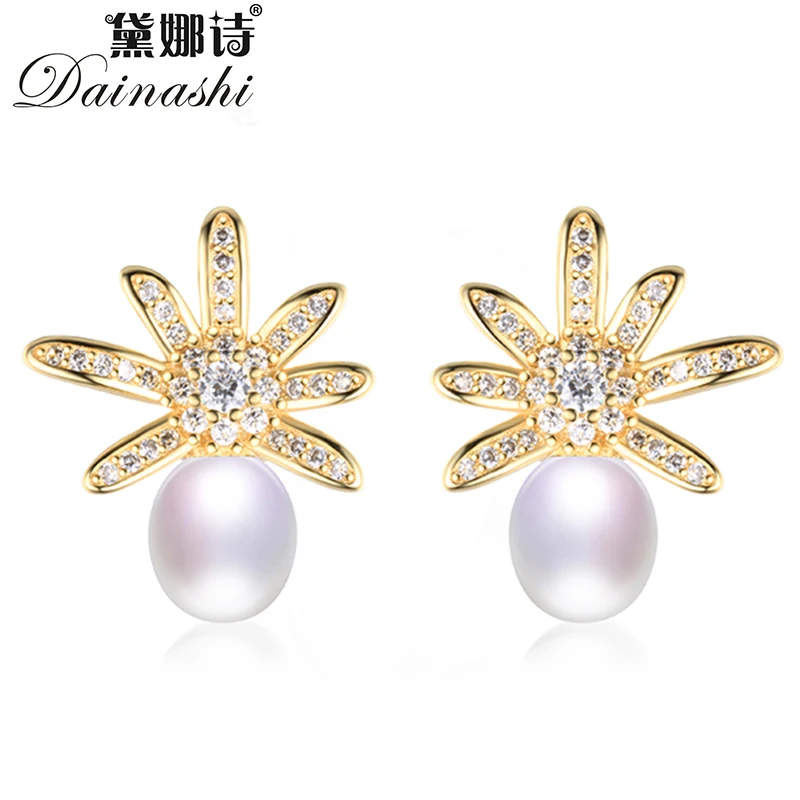 Женские серьги-ромашки Dainashi из стерлингового серебра 925 пробы с цирконием