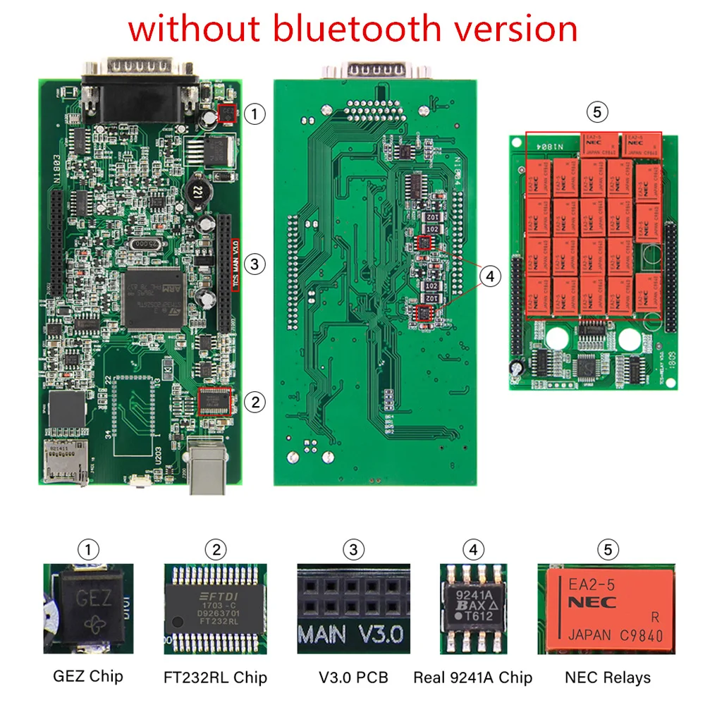 TCS Pro. R3/. R1 V3.0 PCB NEC Реле 9241A Bluetooth Multidiag Pro OBDII Автомобильный грузовик диагностический инструмент OBD2 сканер,00