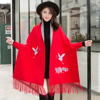

Shawls For Female Pashmina Imitation Cashmere Muffler Mujer Bufanda Scarves Embroidery Wrap Kerchief Oversize Cachecol Feminino