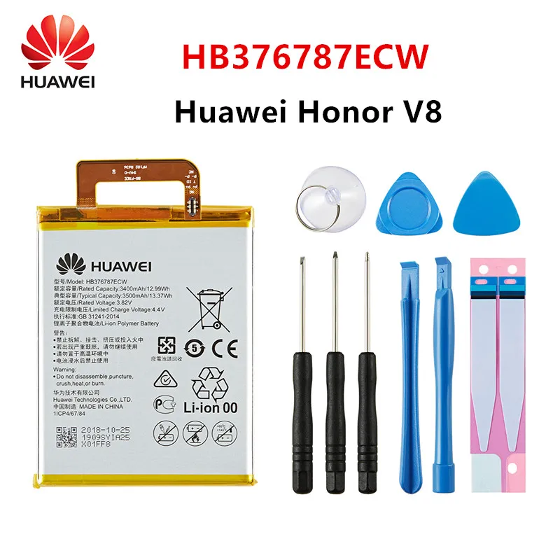 

Hua Wei 100% Orginal HB376787ECW 3500mAh Battery For Huawei Honor V8 HB376787ECW Replacement Batteries +Tools