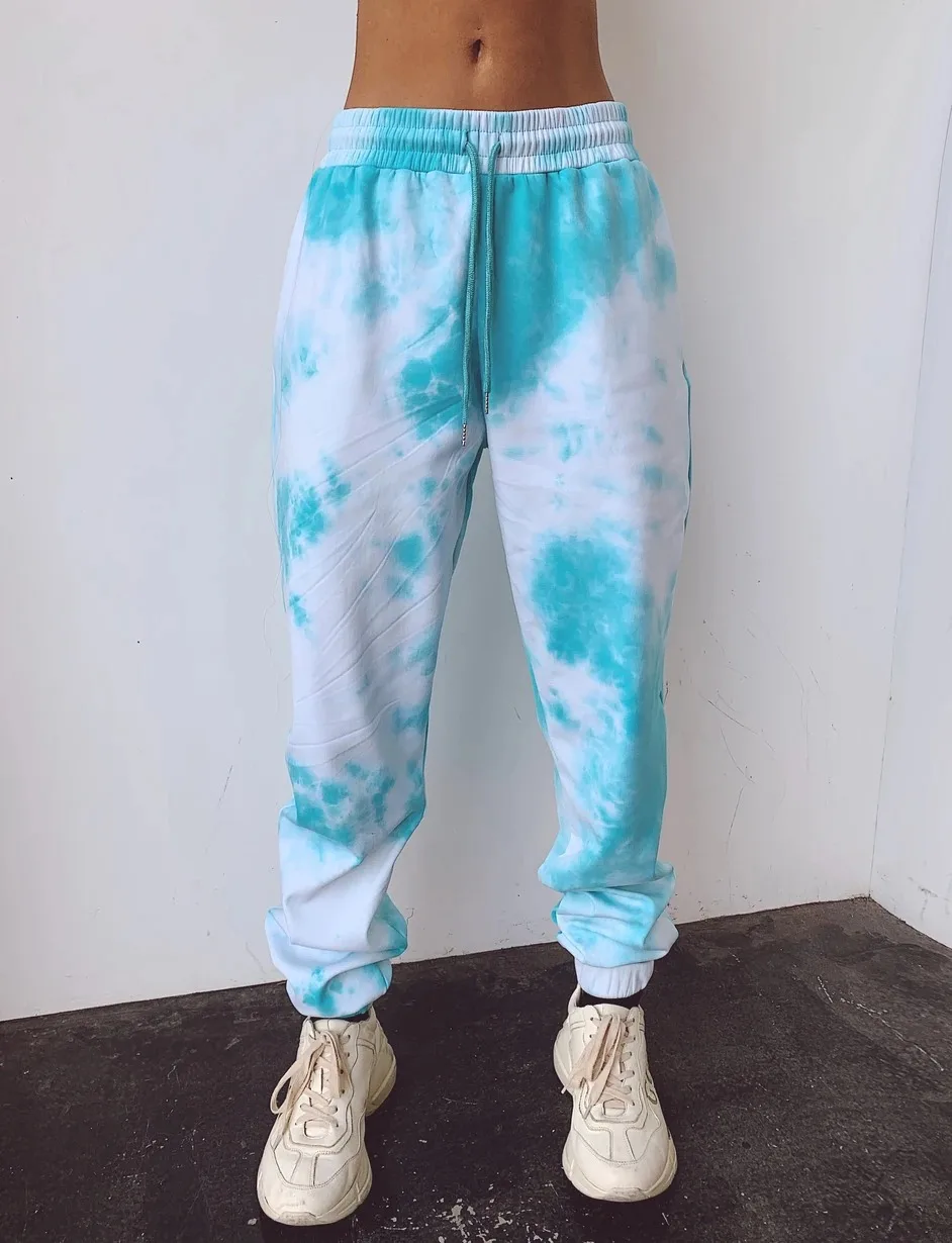 Women High-Waist Joggers Trousers Tie Dye Printed Sweatpants Casual Loose Sports Wear Female Drawstring Side Pockets Leggings | Женская