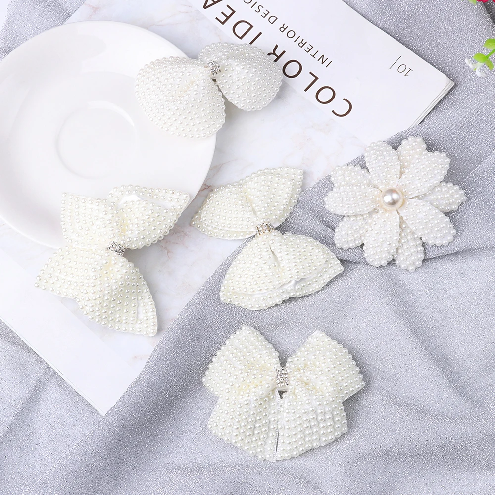 

1PC White Pearl Bows Hair Clips Bling Barrettes Rhinestone Hairdressing Hairpins Hair Styling Accessories Tools For Girls Kids