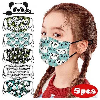 

5pcs Cartoon Panda Print Fashion Mouth Mask For Boys Girls Face Cover With Filter Dustproof Reusable Face Cover Mascarilla New