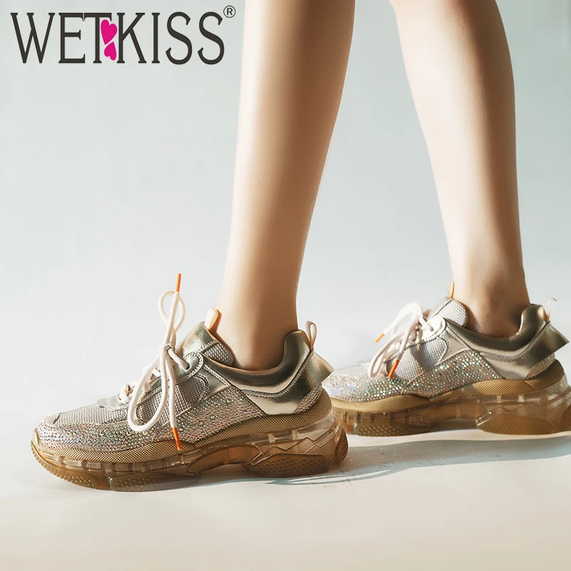WETKISS/кожаные кроссовки женская модная повседневная обувь с кристаллами Dorky Dad на