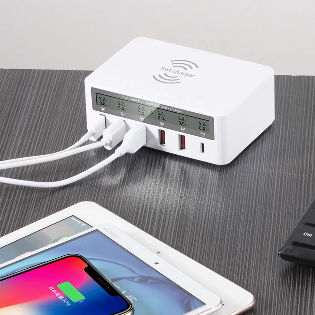 6 портов 8А 40 Вт QC 3,0 USB зарядное устройство Тип C быстрый смарт-мобильный телефон зарядное устройство для iPhone X XS samsung S10 huawei P30 Профессиональный светодиодный дисплей