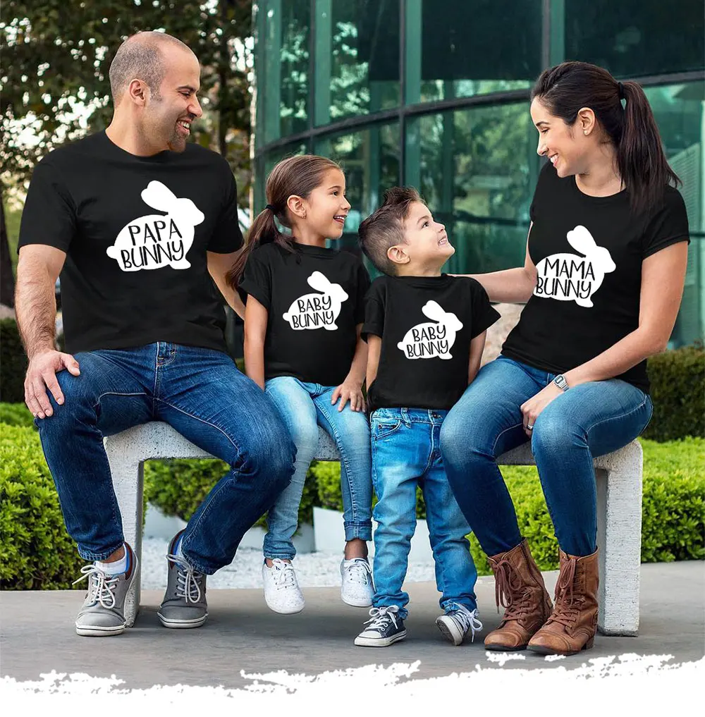 Family Matching Look Father Son Mama Papa Baby Bunny Mother And Duagther Clothes Cute Cotton Rabbit Cartoon Pattern Summer Shirt Matching Family Outfits Aliexpress