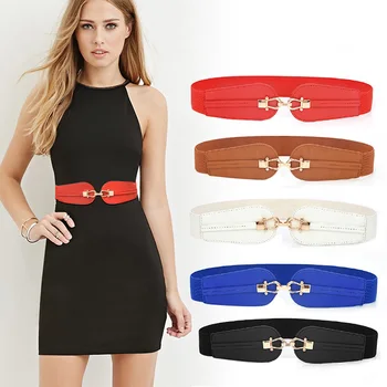 

GAOKE PU Leather Elastic Wide Belt for Women Stretch Thick Waist Belt for Dress Fashion Stretch women belts plus size