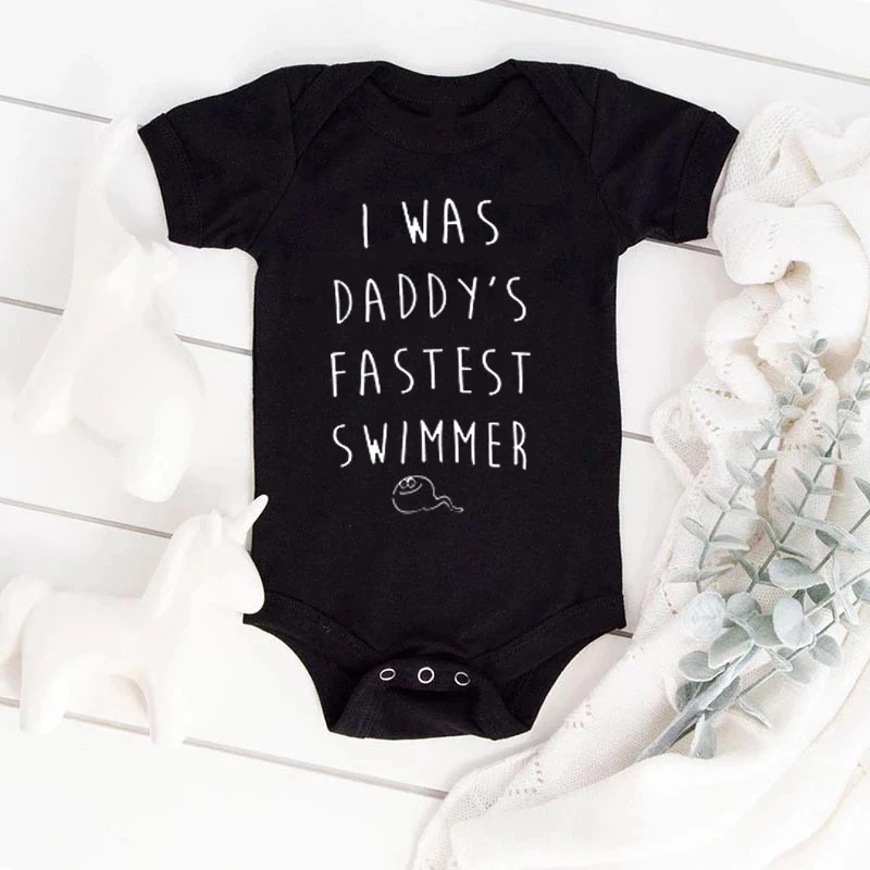 

Летний Забавный боди I Was DAD's самый быстрый свимбец с узором Детский комбинезон наряд с буквенным принтом Одежда для новорожденных младенцев