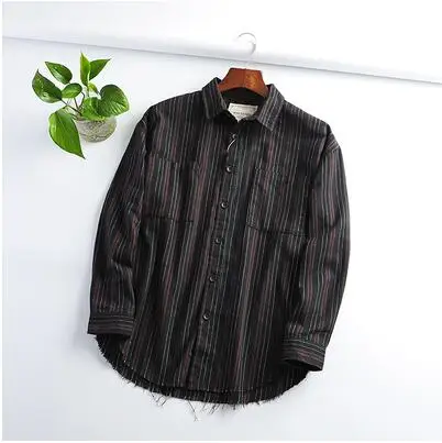 black red striped Хорошее качество! Мужская Летняя Хлопковая полосатая Повседневная Молодежная рубашка, Мужская свободная мягкая рубашка с длинным рукавом TB3839 - Цвет: black red striped