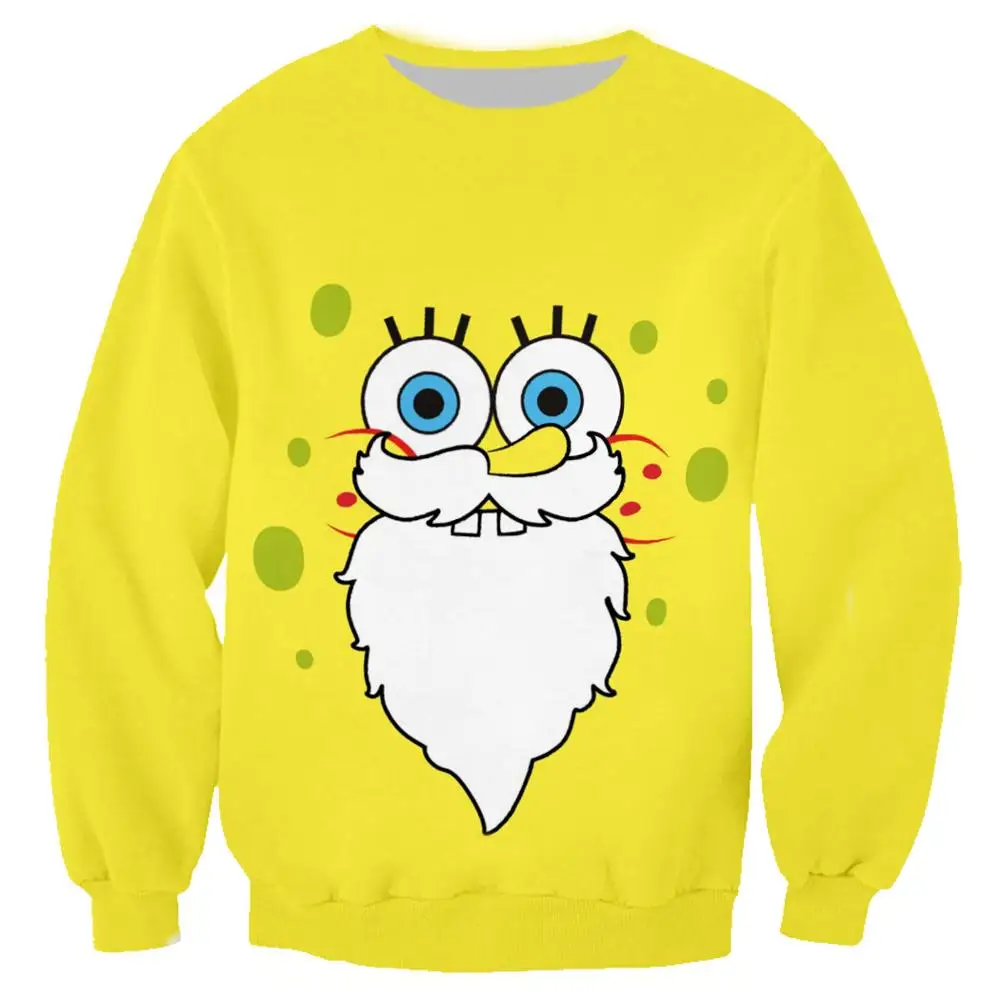 

2019 SpongeBob 3D cartoon printing round neck pullover casual trend unisex pullover Gothic wind yellow men's round neck pullover