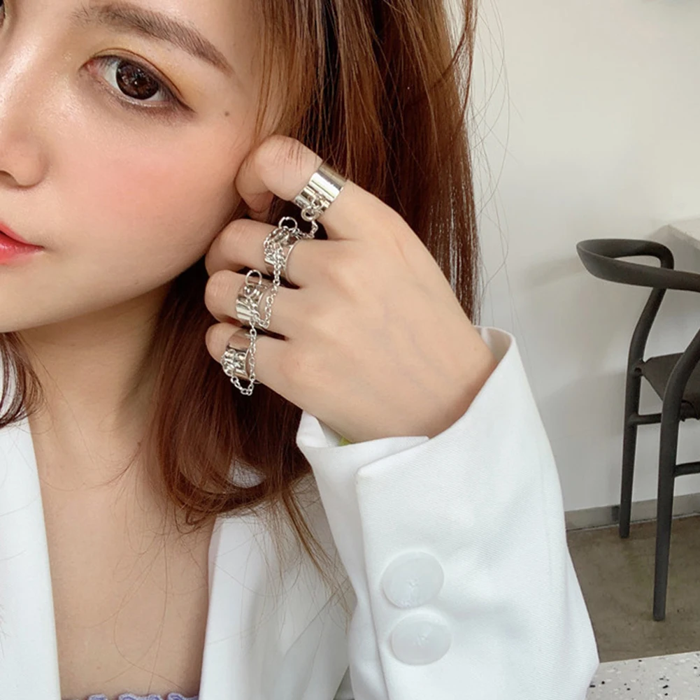 2020 New Punk Style Chain Link Multiple Finger Open Rings for Women Party Concert Ceremony Fashion Jewelry Gift Wholesale - Image 4