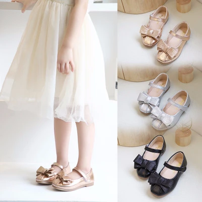 

Girl's Shoes Princess Soft Bottom Leather Shoes Girls Students Children Single Shoe Party Shoes Fashion Sequins Bow Kids Shoes