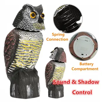 

1pc Realistic Bird Scarer Rotating Head Sound Owl Prowler Decoy Protection Repellent Pest Control Scarecrow Garden Yard