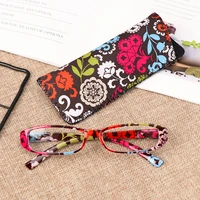 1PC New Fashion Women Reading Glasses Matching Pouch Ultra Light Resin Print Flower Magnifying Eyeglasses Vision Care 2