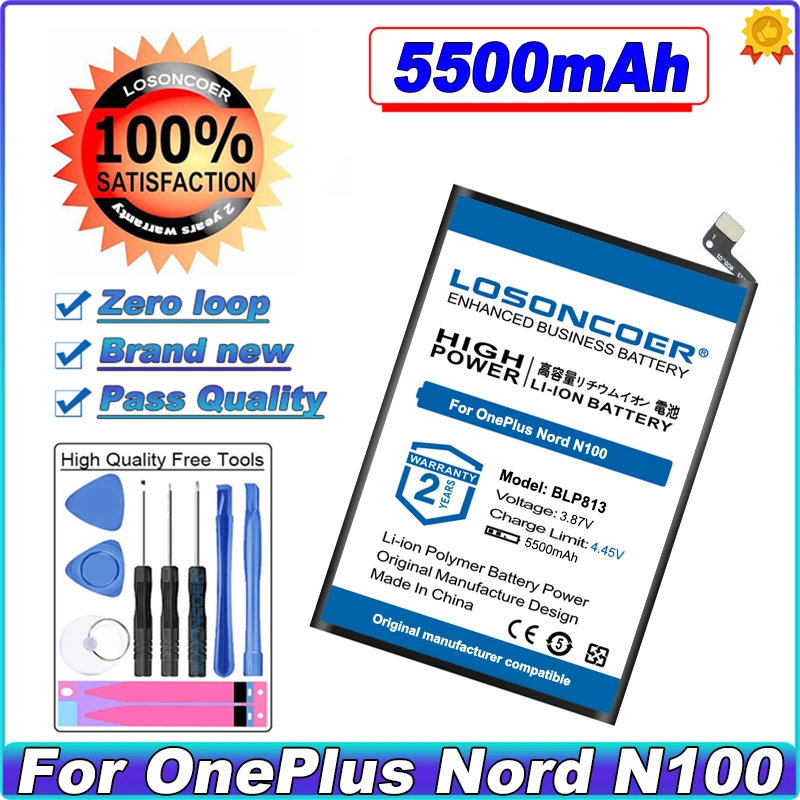 

LOSONCOER 5500 мАч для Oneplus BLP813 Аккумулятор для One Plus Oneplus Nord N100 BE2011, BE2012, BE2015 мобильный телефон аккумулятор