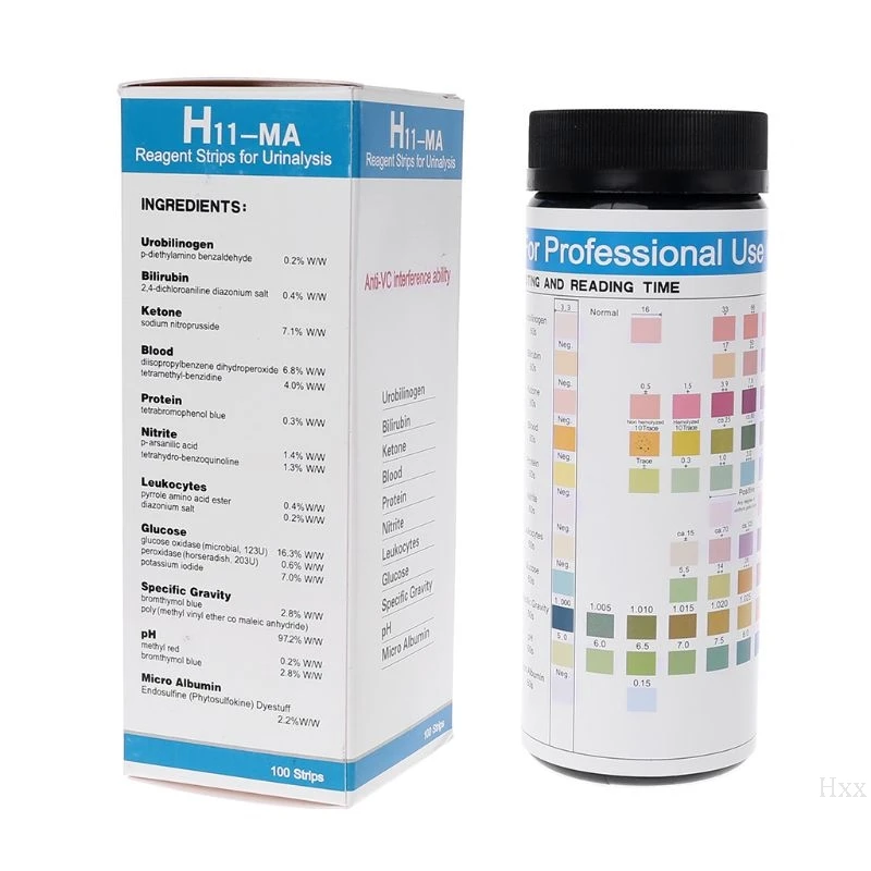 

100Pcs H-11MA Urine Test Strip Reagent Strip For 11 Urinalysis With Anti-VC Interference Ability Test Urobilinogen Bilirubin
