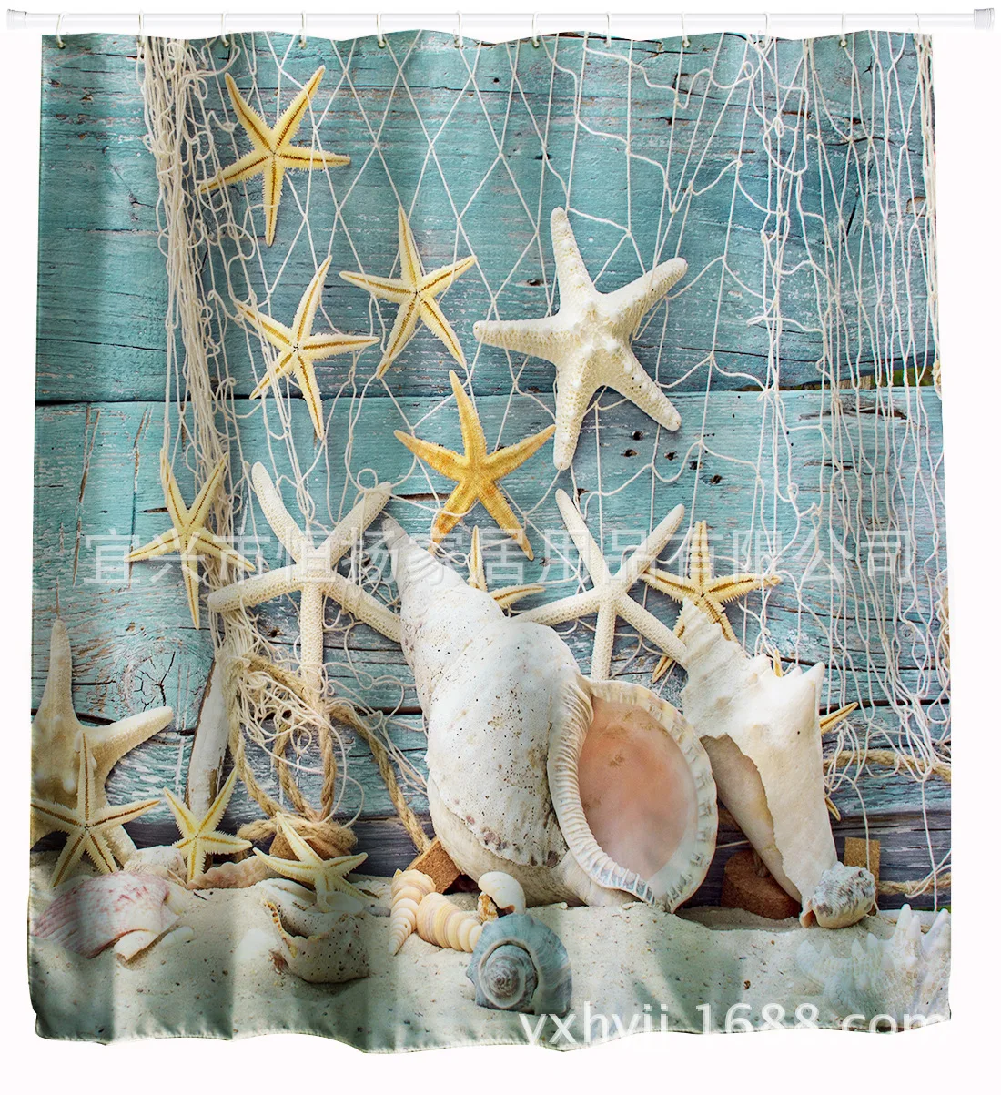 [XMD Product Leisurely] Fishnet Starfish 3D Digital Printing Thick Waterproof Polyester Shower Curtain Cross Border Electricity