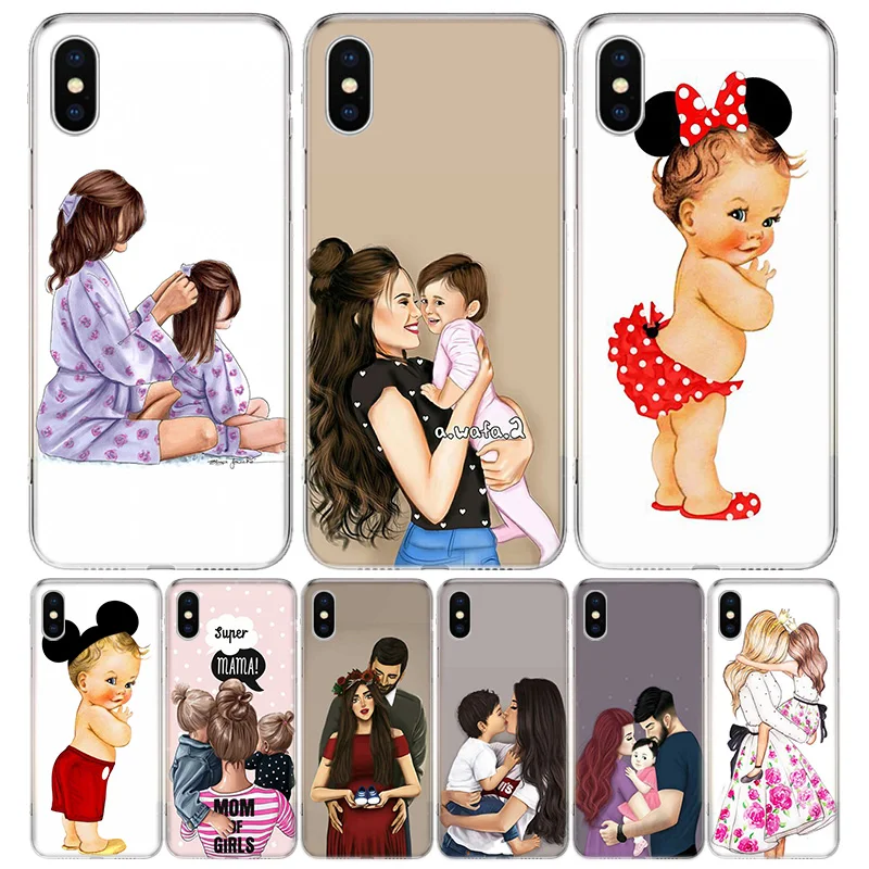 Super Baby mom Girl dad Phone Case For iPhone 13 12 11 Pro Max 6 X 8 6S 7 Plus XS XR Mini 5S SE 7P 6P Pattern Cover Coque | Мобильные