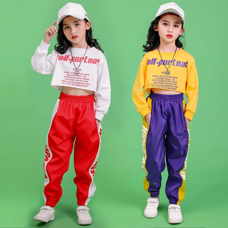 Jazz Dance Costumes Hip Hop Kids Long Sleeve Hooded Crop Top Jogger Pants Girls Hiphop Clothes Street Dance Stage Show Wear (16)