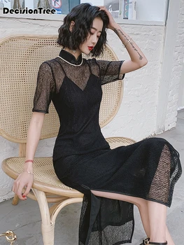 

2020 woman dress print flower green lady qipao long novelty cheongsam plus short sleeve vestidos traditional chinese dress