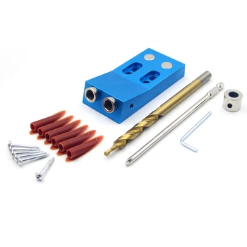 

Aluminum Alloy Pocket Hole Jig Kit Wood Dowel Jig Punch Locator Woodworking Drill Guide with 9.5mm Drill Bit