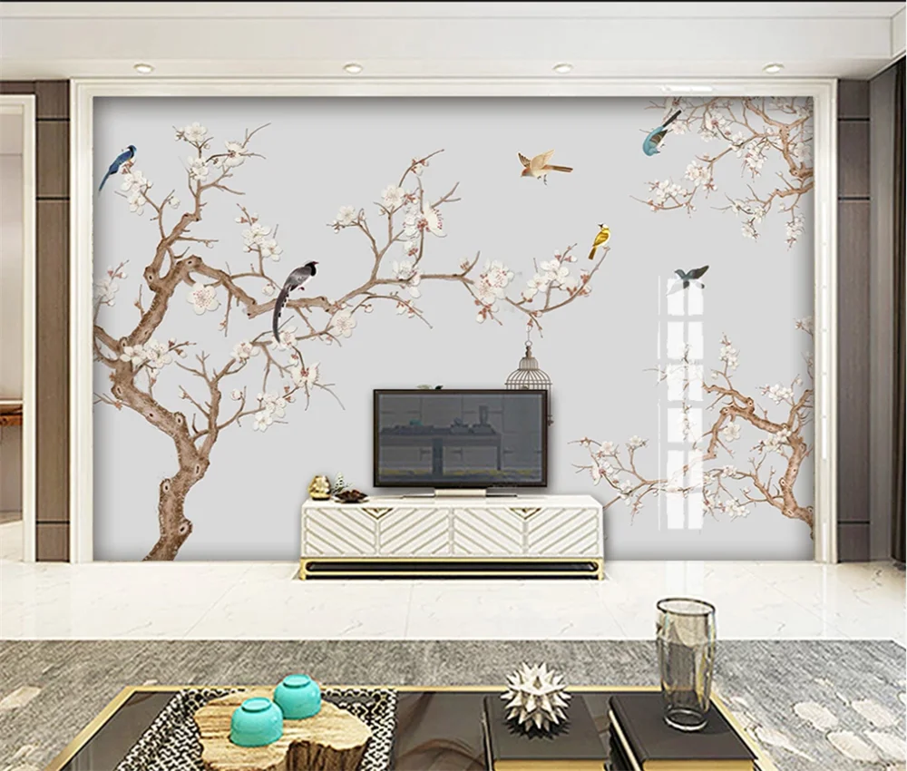 3D-обои на заказ роспись магнолия ручная цветы и птицы новый китайский фон