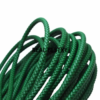 

REAL BESTXY 2m/lot Round 6mm green Color Braided Leather Cord For Jewelry Accessories leather bracelets cords strips leather diy