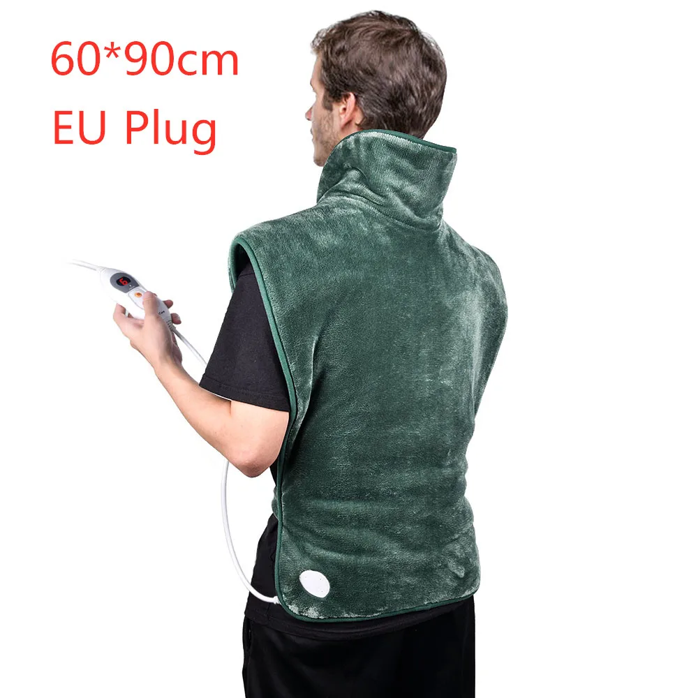 Электрический Большой согревающий грелочный коврик для шеи и спины Массажная нагревательная обертка регулируемый уровень температуры с автоматическим отключением - Цвет: Green EU Plug