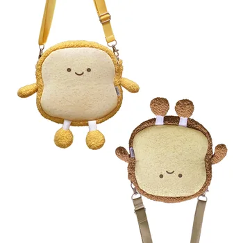 

New women toast bread plush messenger bag cute cartoon personality creative casual bag girls small bag female