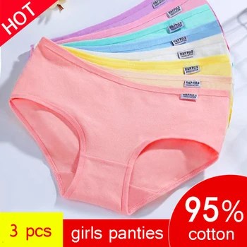 

3 piece Women cotton panties girls solid color underwear teens cotton underwear women simple underpanties lady underwear set