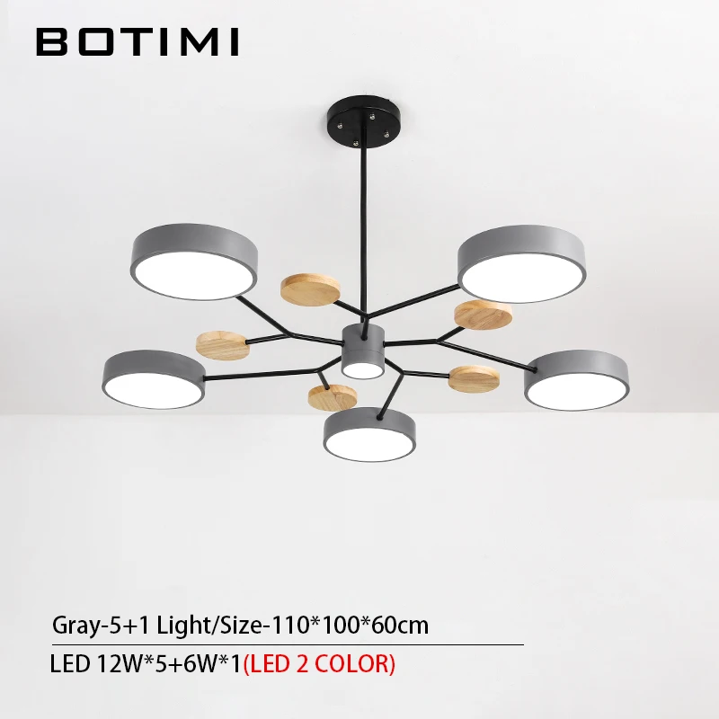 Gray 5-1Light BOTIMI скандинавские светодиодный люстры для гостиной, современные металлические люстры для спальни, люстры для ресторана - Цвет абажура: Gray 5-1Light