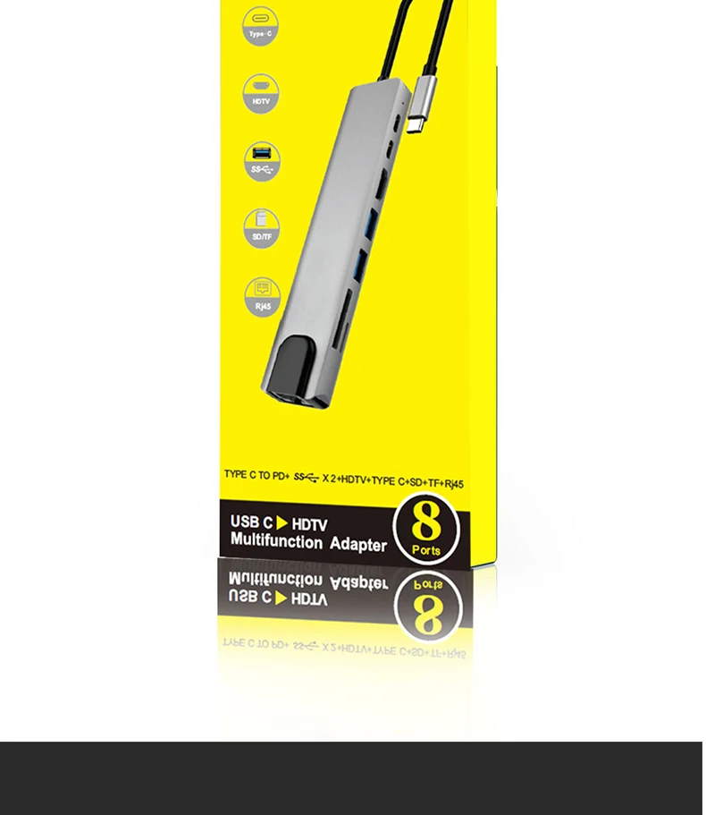 8-1 концентратор HDMI+ rj45+ VGA+ PD+ USB3.0+ карты Тип-C док-станция для Macbook мульти-функция быстрой передачи концентратор док-станция